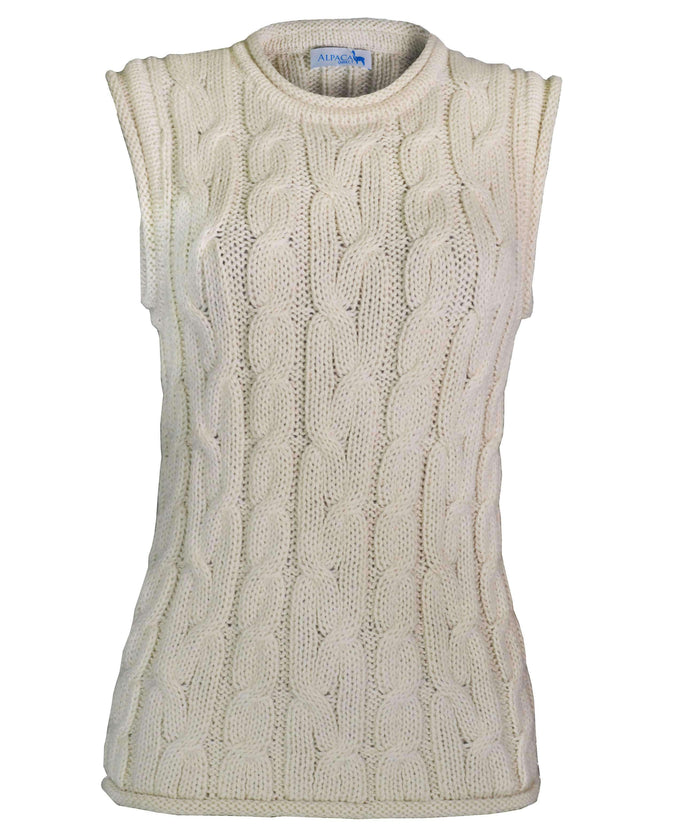 Sleeveless Cable Knit Alpaca Sweater-Apparel-Alpaca Direct-Medium-Ivory-Alpaca Direct