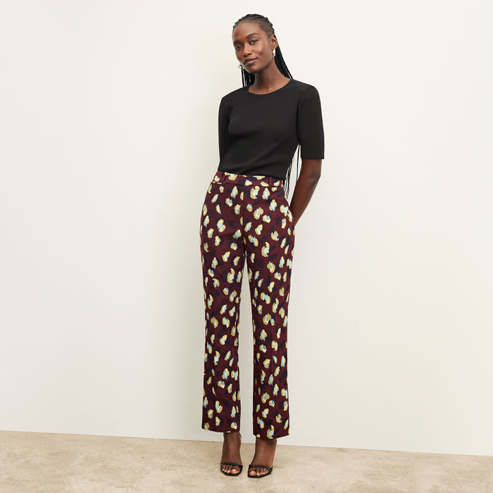 front image of a woman wearing the smith pant in bengal jacquard | Lead