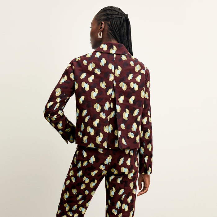 back image of a woman wearing the smith pant in bengal jacquard