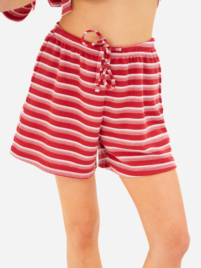 Soft Stripe Waffle Shorts - Red Stripe