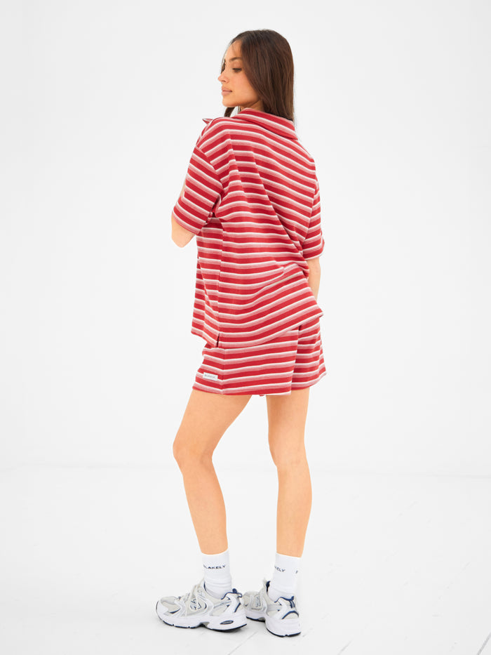 Soft Stripe Waffle Shorts - Red Stripe