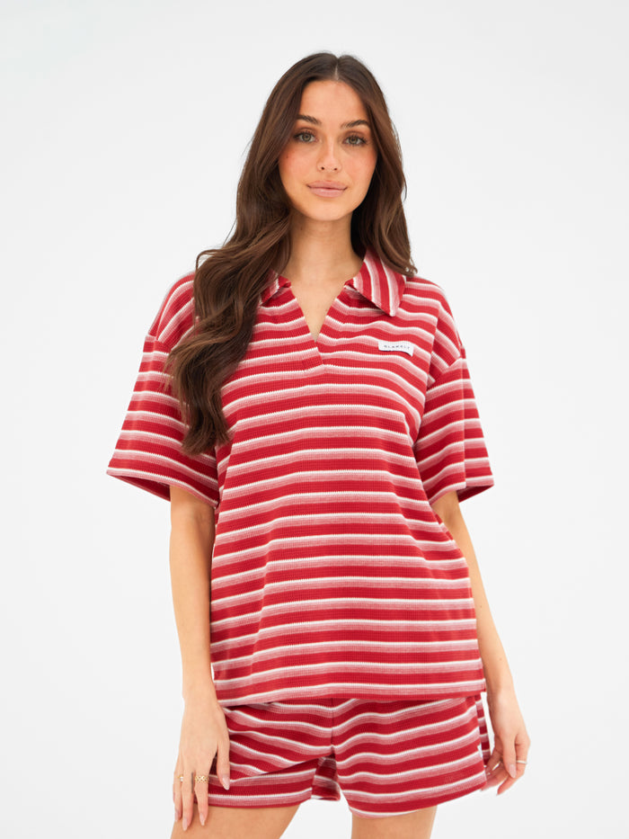 Soft Stripe Waffle Shorts - Red Stripe