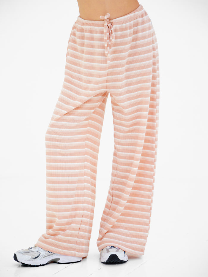 Soft Stripe Waffle Trousers - Peach Stripe