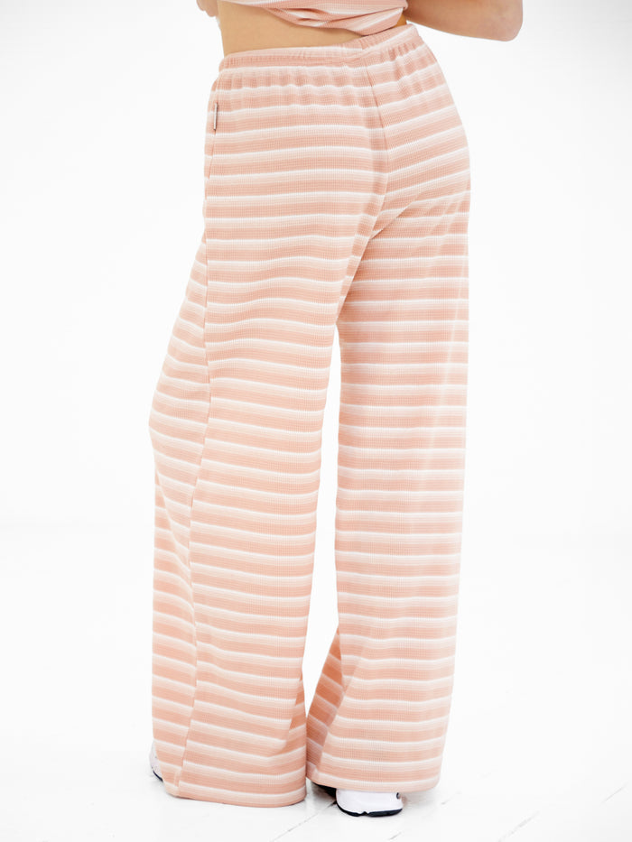 Soft Stripe Waffle Trousers - Peach Stripe