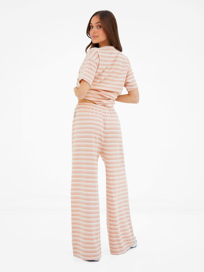 Soft Stripe Waffle Trousers - Peach Stripe
