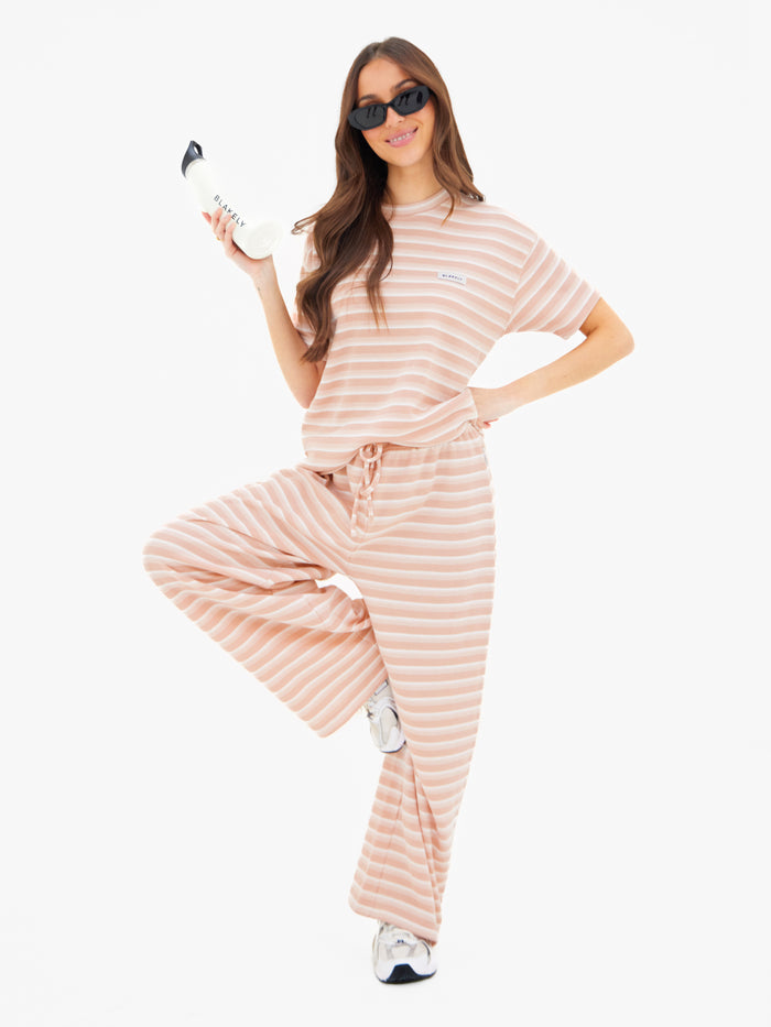 Soft Stripe Waffle Trousers - Peach Stripe