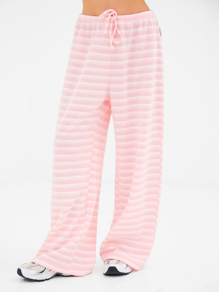 Soft Stripe Waffle Trousers - Pink Stripe