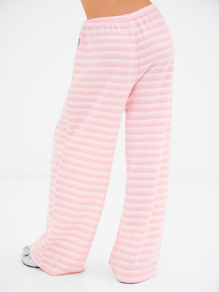 Soft Stripe Waffle Trousers - Pink Stripe