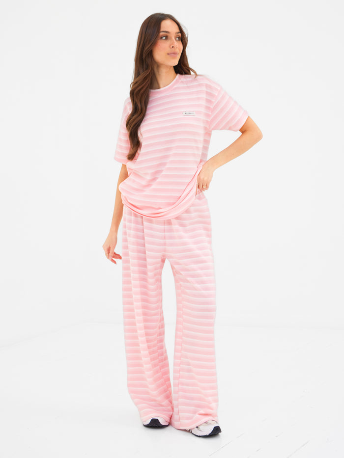 Soft Stripe Waffle Trousers - Pink Stripe