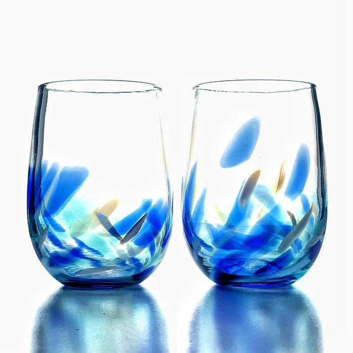 Stemless Wine Glasses - Blue Vino Breve by Furnace Glassworks