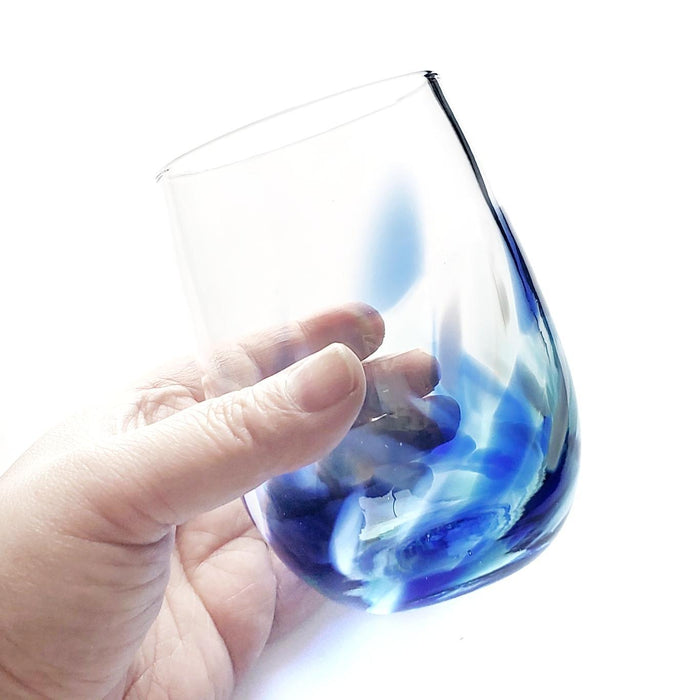 Stemless Wine Glasses - Blue Vino Breve by Furnace Glassworks