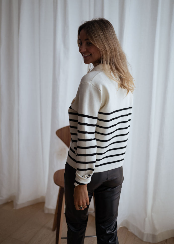 Striped Danie cardigan chest pocket detail