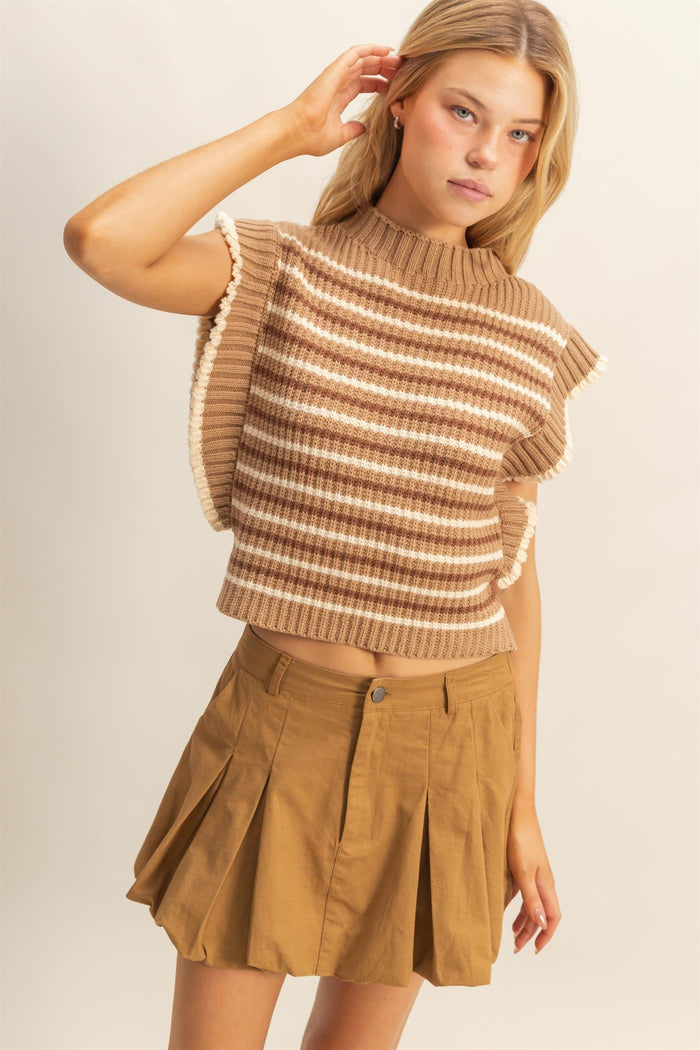 Striped Mock Neck Sleeveless Sweater Vest