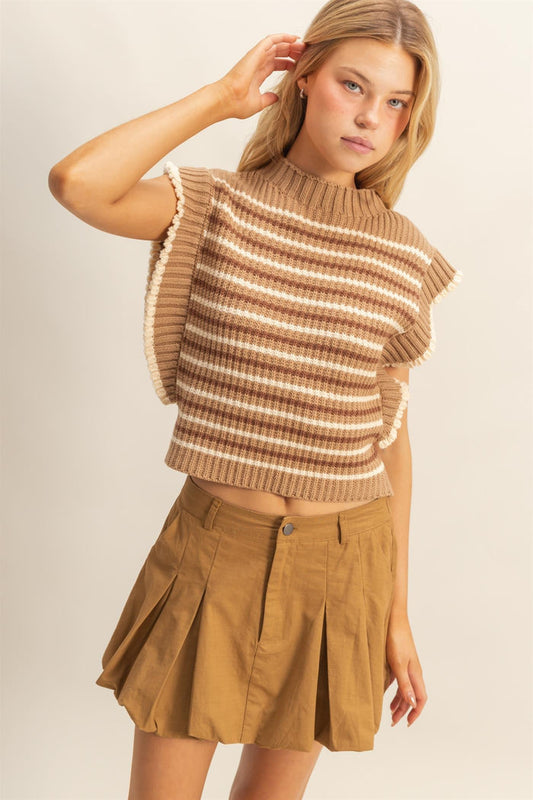 Striped Mock Neck Sleeveless Sweater Vest