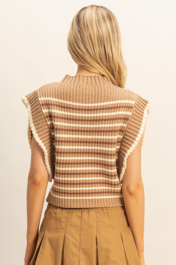 Striped Mock Neck Sleeveless Sweater Vest