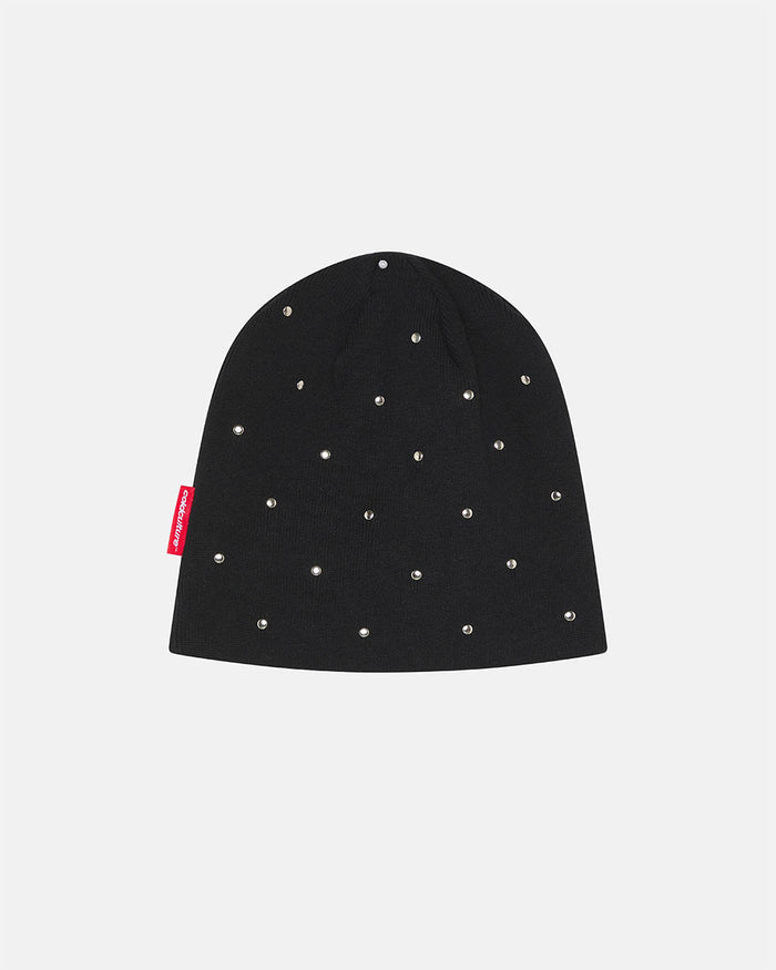 STUDS BEANIE BLACK - black studded beanie, back view - Cold Culture