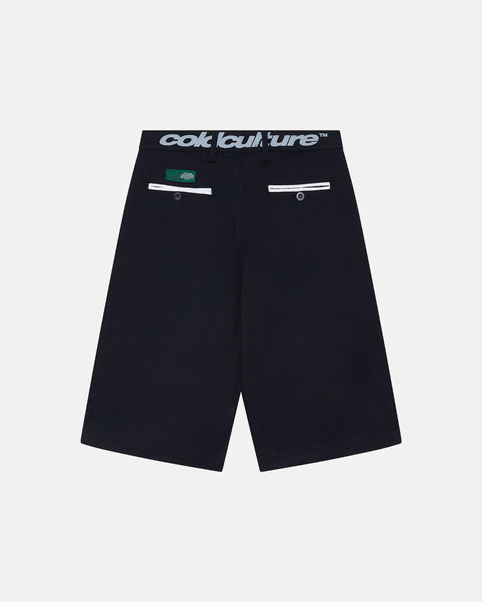 SUIT JORTS DARK BLUE - dark navy tailored shorts, back view - Cold Culture