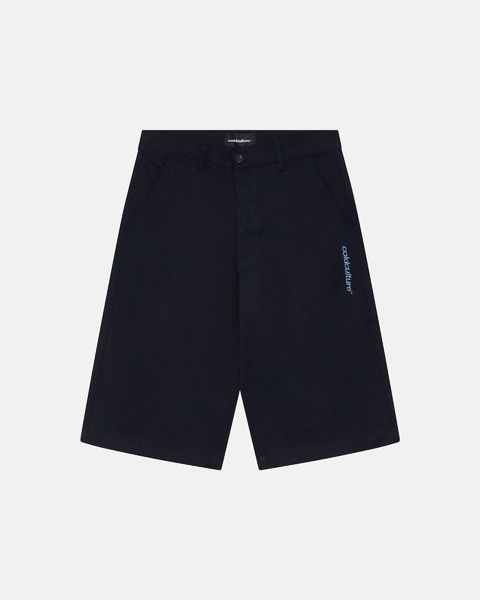 SUIT JORTS DARK BLUE - dark navy tailored shorts, front view - Cold Culture