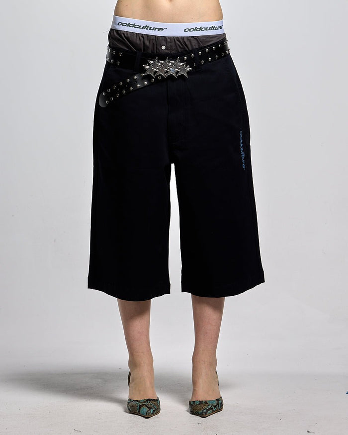 SUIT JORTS DARK BLUE - dark navy tailored shorts, front view on female model - Cold Culture #woman