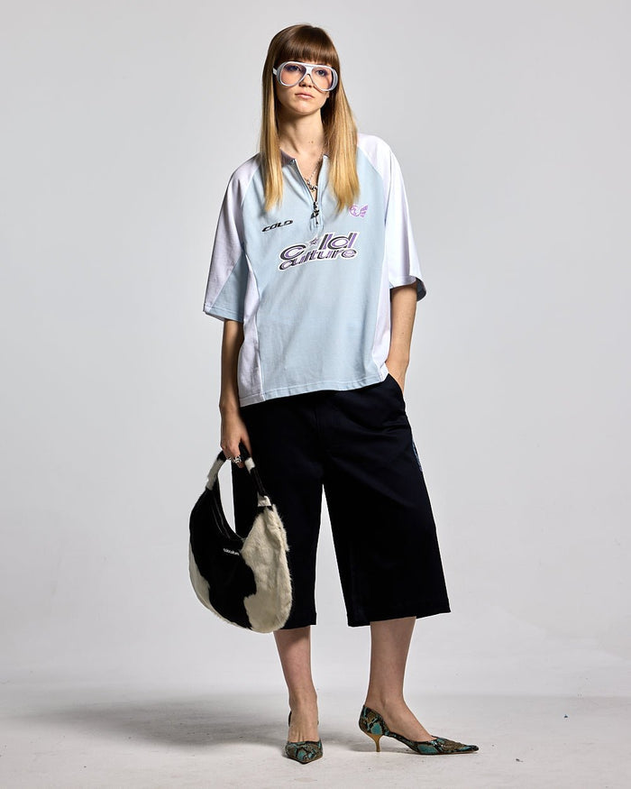 SUIT JORTS DARK BLUE - dark navy tailored shorts, front view on female model - Cold Culture #woman