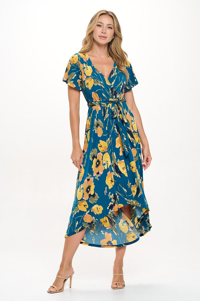Summer in Spain Hi Lo Dress Teal/Yellow