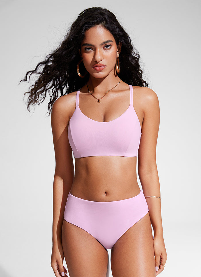 CRZ YOGA Women's Swimwear Tops Sunshine Bikini Top Lace Up Crisscross Pink Peony