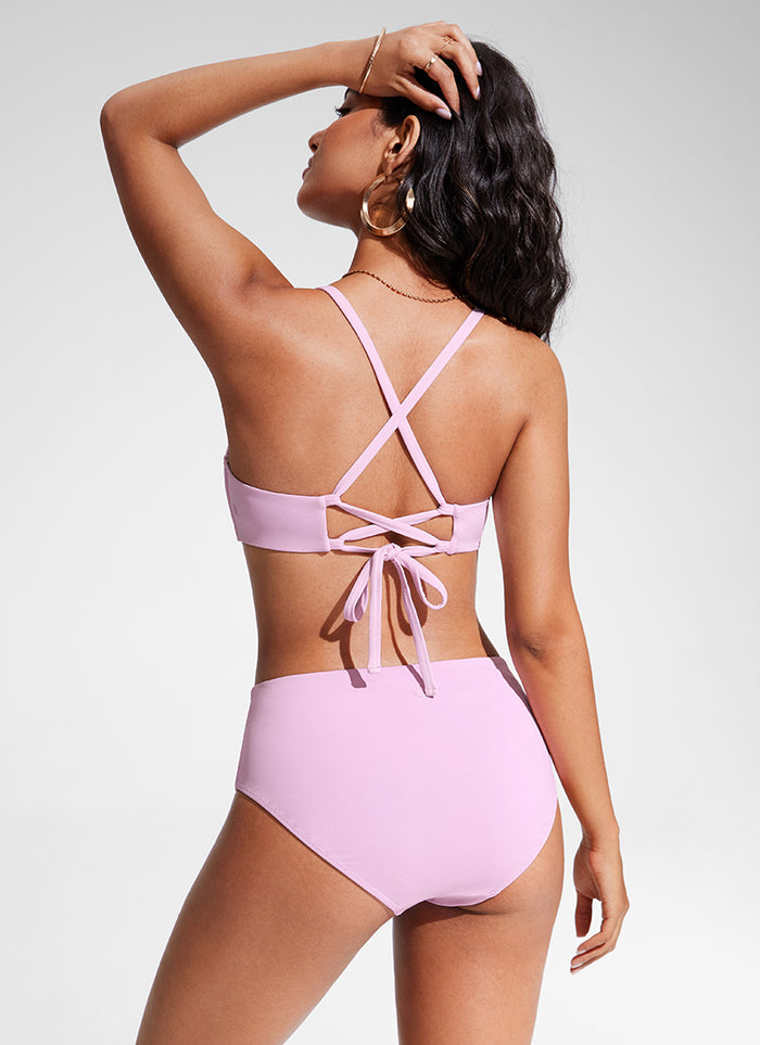 CRZ YOGA Women's Swimwear Tops Sunshine Bikini Top Lace Up Crisscross Pink Peony