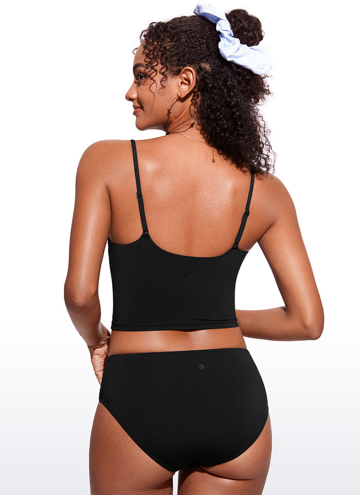 CRZ YOGA Women's Sunshine Bikini Tops U Back Longline Adjustable Straps Black