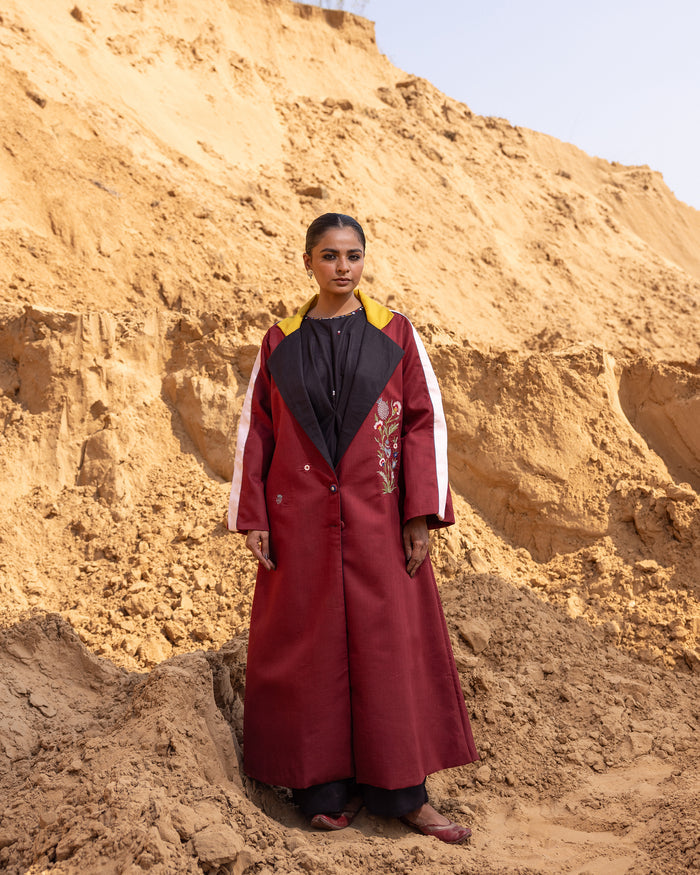 Syntra Dress & Jacket Set - Maroon & Black