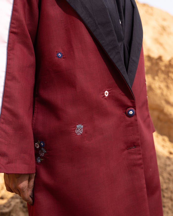Syntra Dress & Jacket Set - Maroon & Black