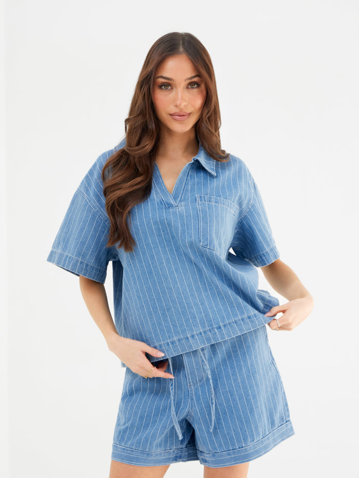Tatum Denim Rugby Shirt - Mid Blue