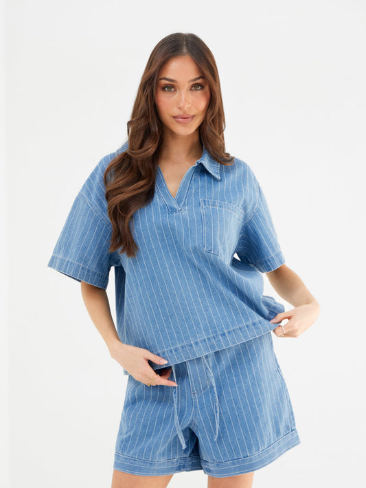 Tatum Denim Rugby Shirt - Mid Blue