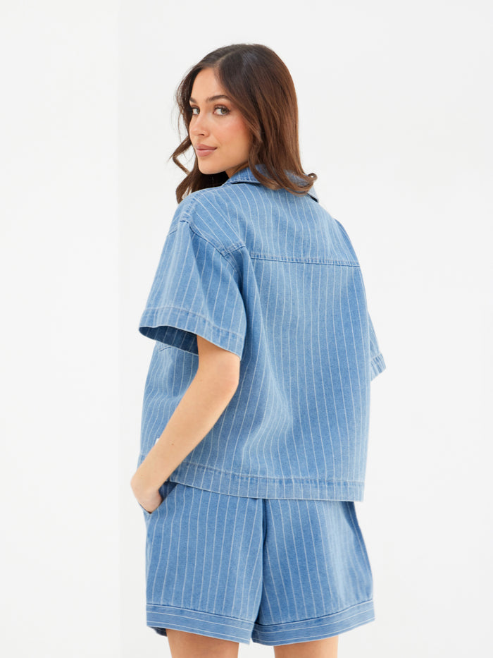 Tatum Denim Rugby Shirt - Mid Blue