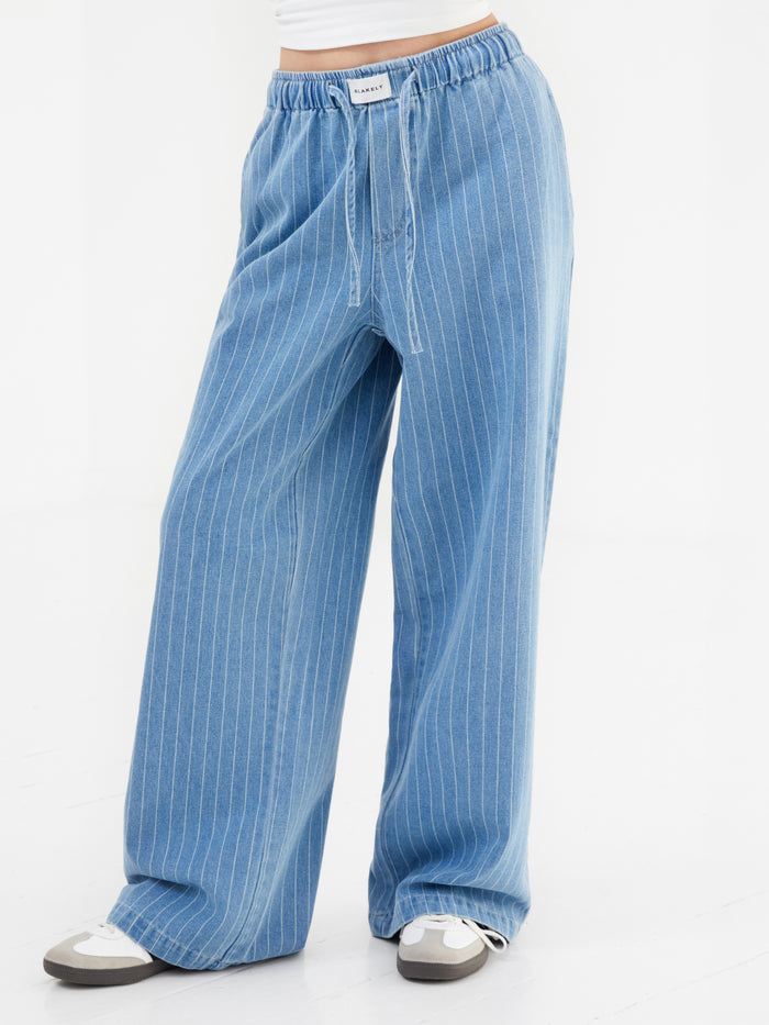 Tatum Pinstripe Jeans - Mid Blue