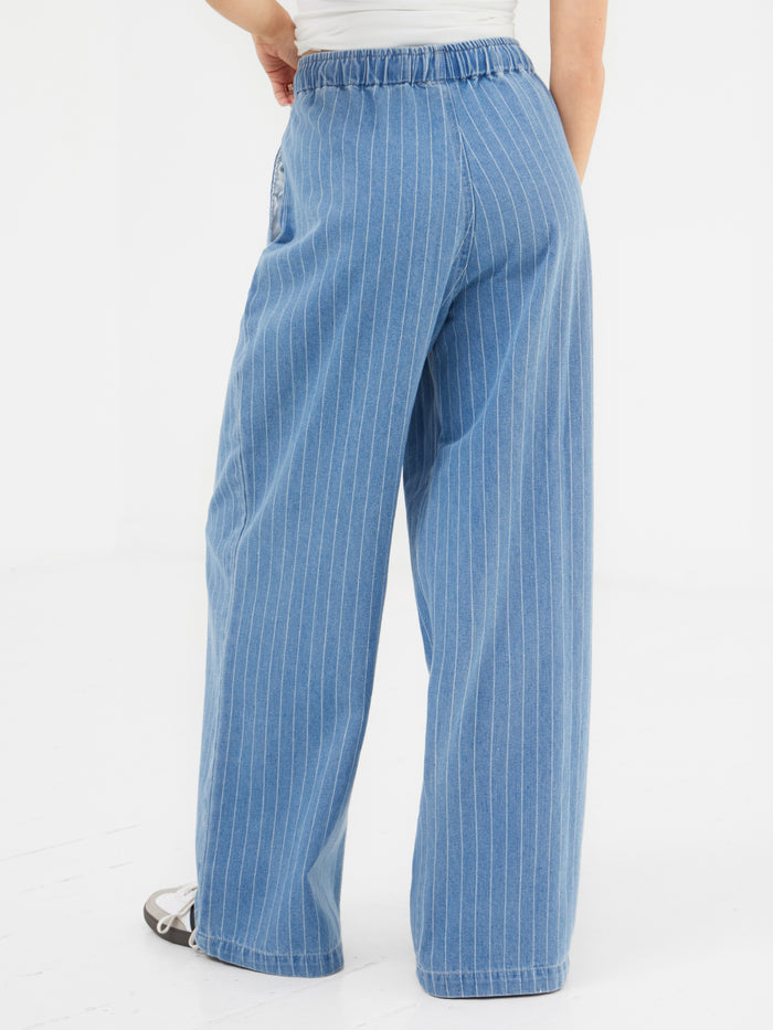 Tatum Pinstripe Jeans - Mid Blue