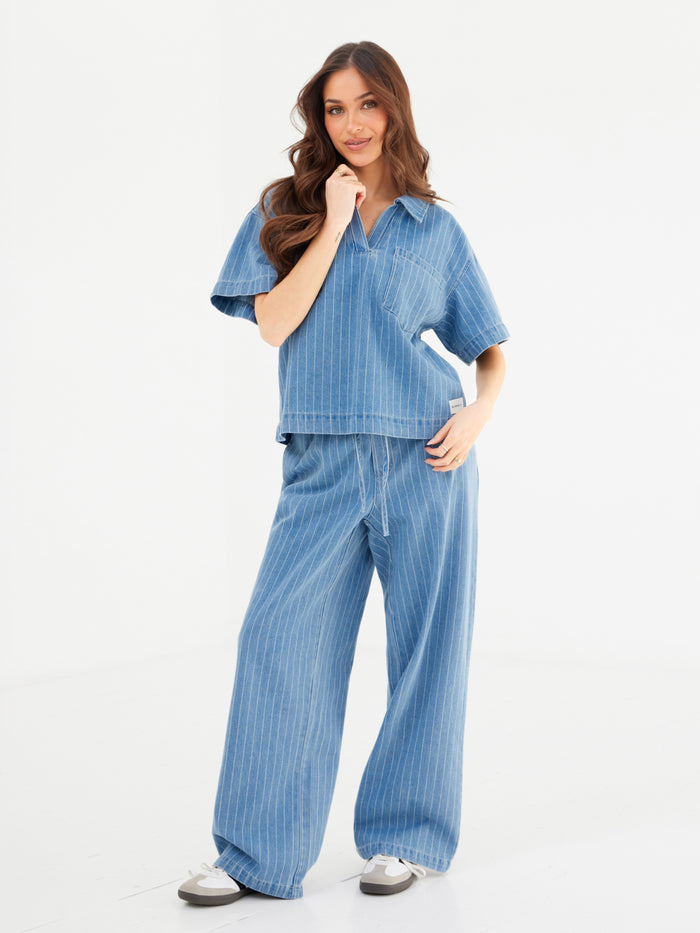 Tatum Pinstripe Jeans - Mid Blue