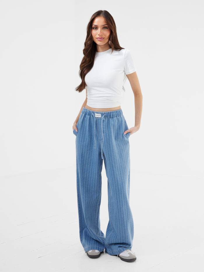 Tatum Pinstripe Jeans - Mid Blue