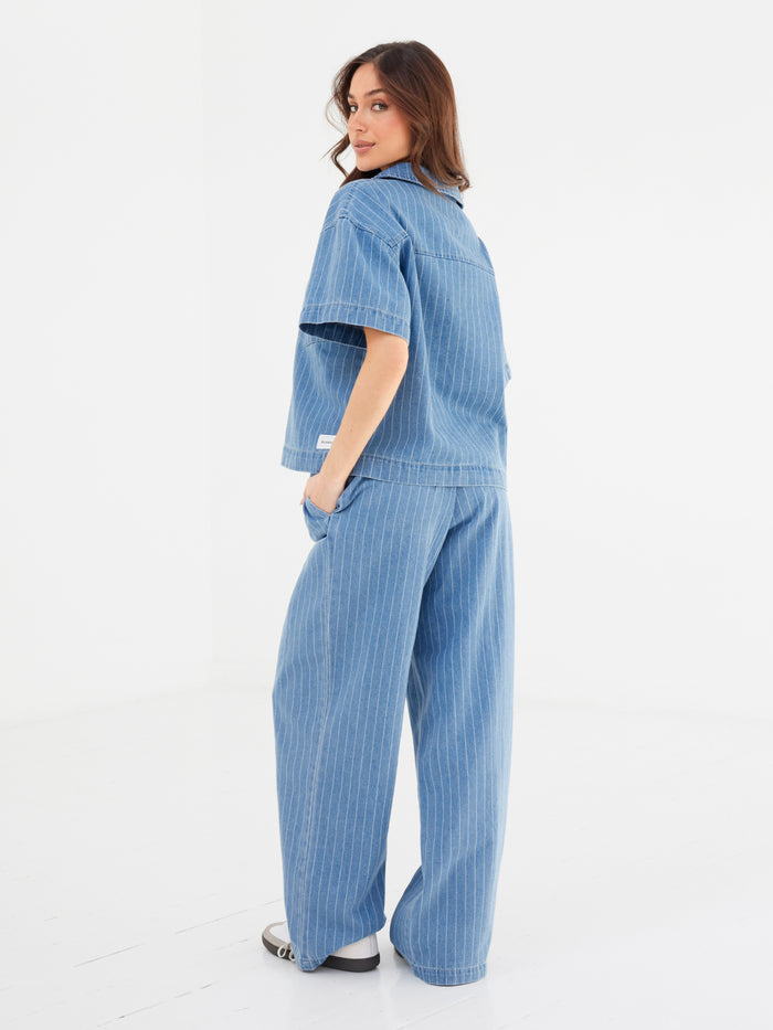 Tatum Pinstripe Jeans - Mid Blue