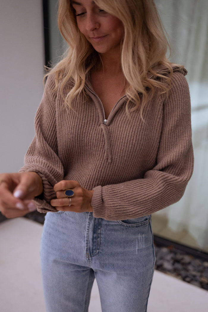 Taupe Eddy ribbed sweater side view