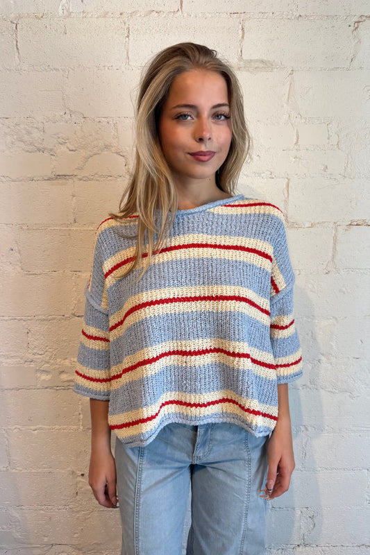red white and blue stripe top, stripe sweater top
