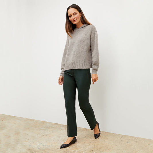 Front image of a woman wearing the thomas sweater in stormcloud | Lead