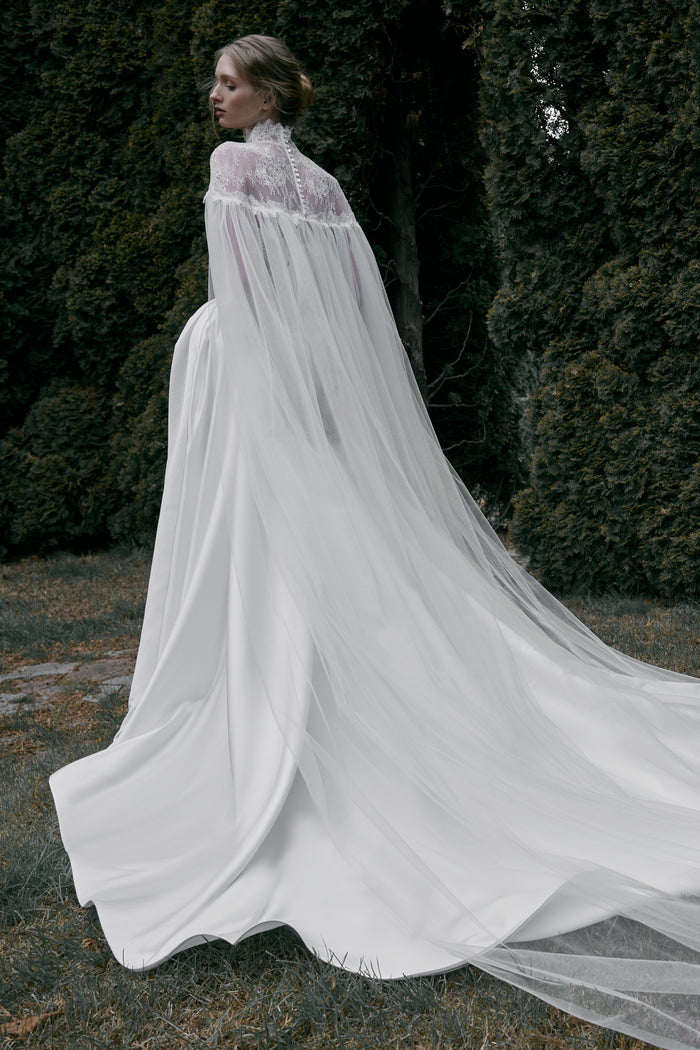 Tulle Wedding Cape with Lace Detail | Bridal Cover Up Evelyn
