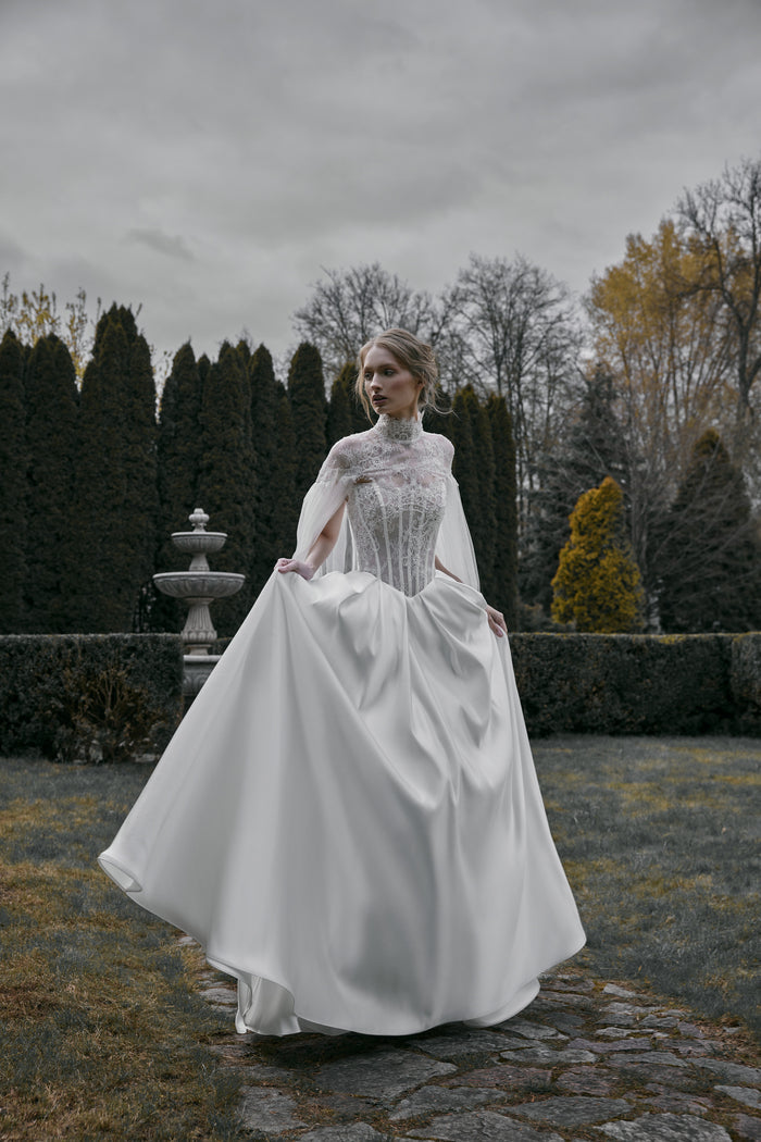 Tulle Wedding Cape with Lace Detail | Bridal Cover Up Evelyn