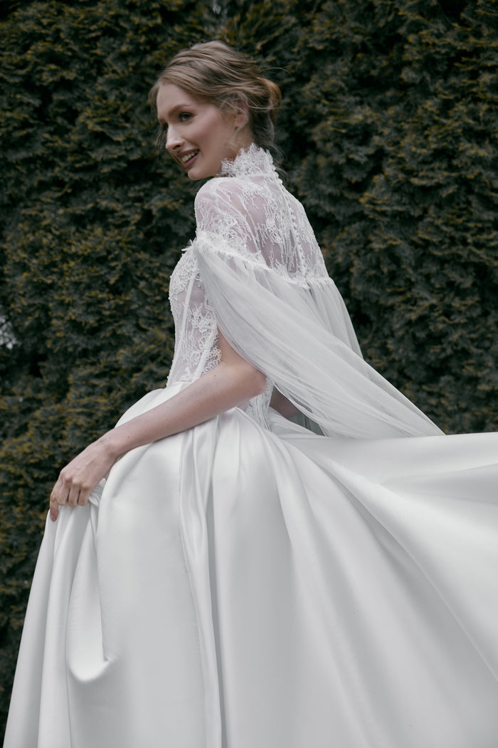 Tulle Wedding Cape with Lace Detail | Bridal Cover Up Evelyn
