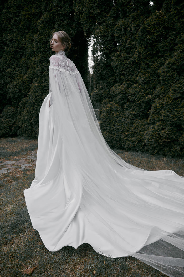 Tulle Wedding Cape with Lace Detail | Bridal Cover Up Evelyn