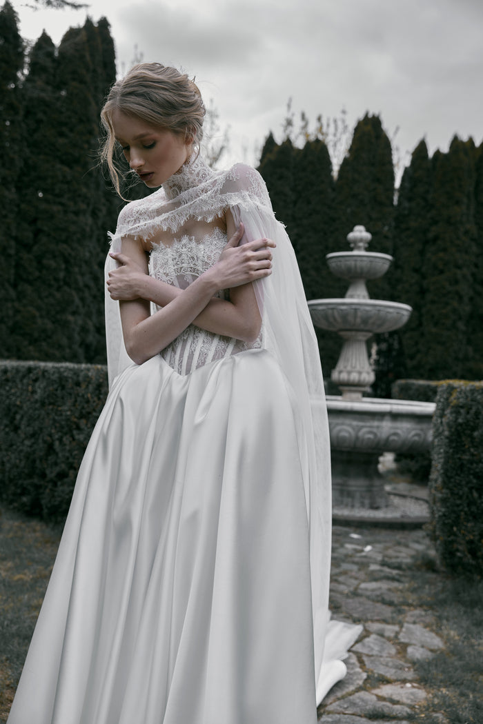 Tulle Wedding Cape with Lace Detail | Bridal Cover Up Evelyn