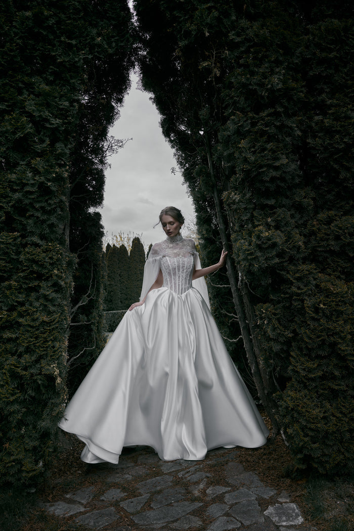 Tulle Wedding Cape with Lace Detail | Bridal Cover Up Evelyn
