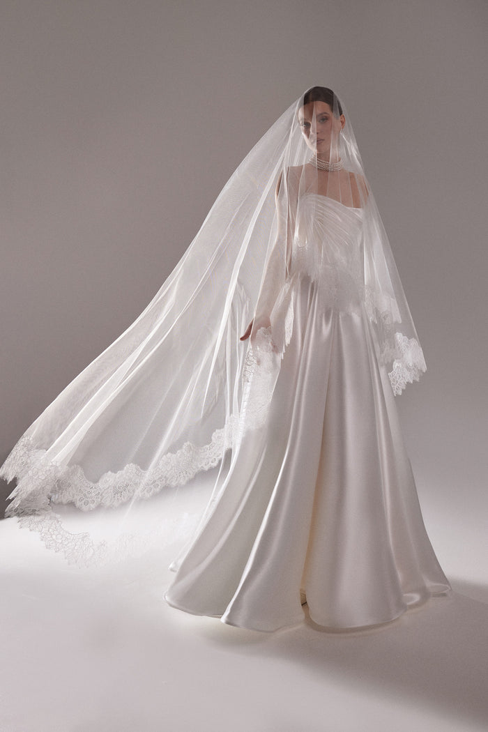 Two Tier Tulle Veil with Lace Trim - Desire