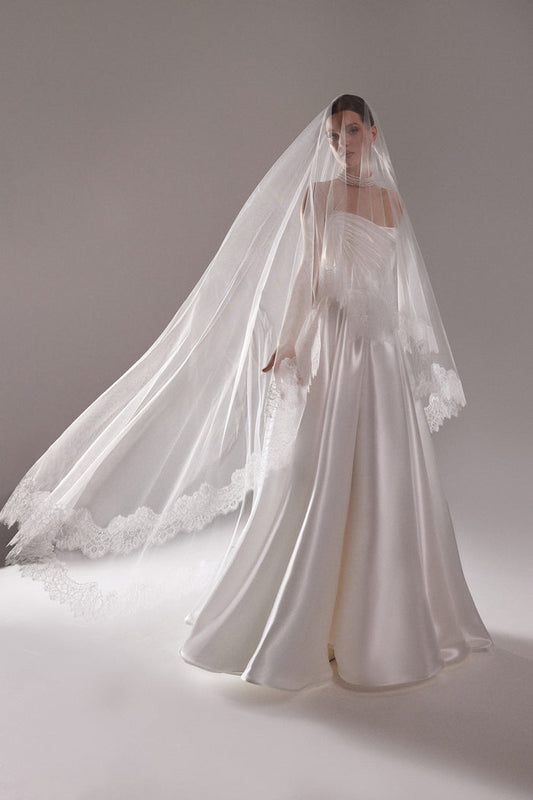 Two Tier Tulle Veil with Lace Trim - Desire