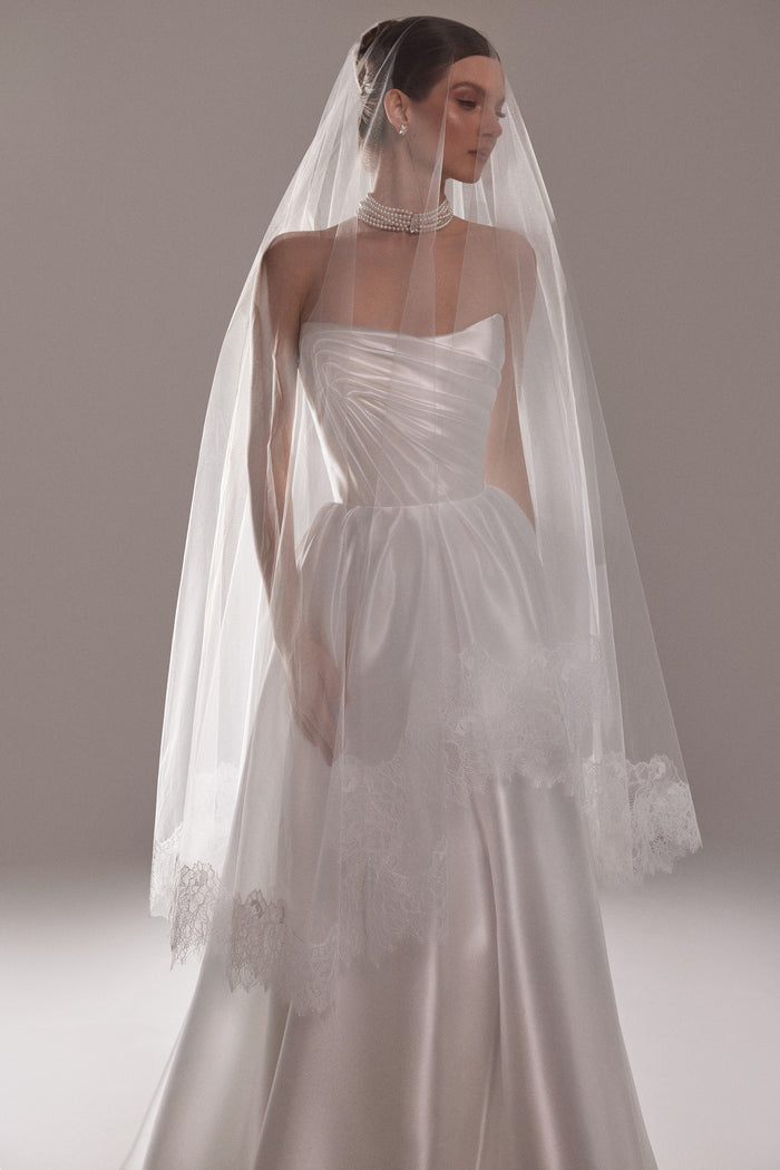 Two Tier Tulle Veil with Lace Trim - Desire